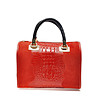 Червена кожена чанта с релефни елементи Adelaide-0 снимка
