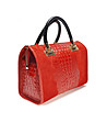 Червена кожена чанта с релефни елементи Adelaide-1 снимка