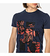 Памучна мъжка тениска в цвят индиго с щампа-3 снимка