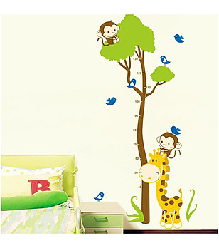 Стикер Метър с жираф, маймунки и птички снимка