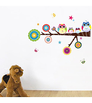 Многоцветен декоративен стикер Семейство сови снимка