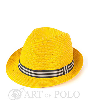 Жълта шапка трилби с декоративна лента Sano снимка