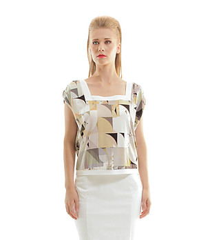 Дамска блуза в цвят таупе с квадратно деколте Gery снимка