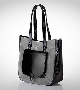 Дамска чанта в черно и светлосиво снимка