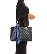 Тъмносиня кожена дамска чанта с шал Samira-4 снимка