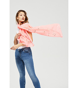 Розов дамски шал с принт фламинги снимка