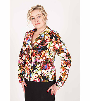 Памучно дамско сако с многоцветен принт снимка