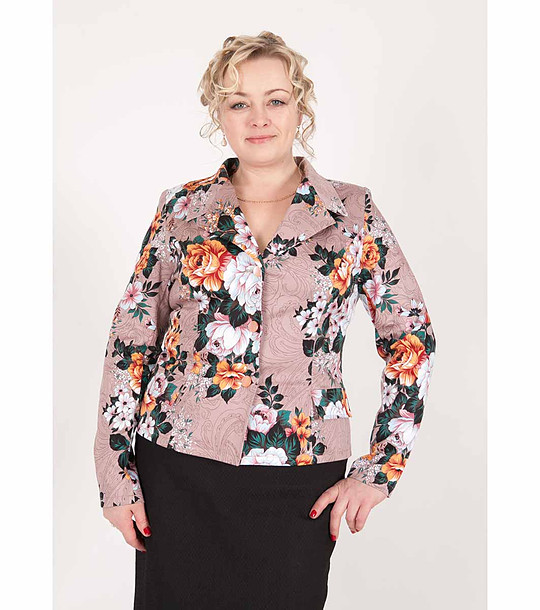 Бежово памучно дамско сако с флорален принт снимка