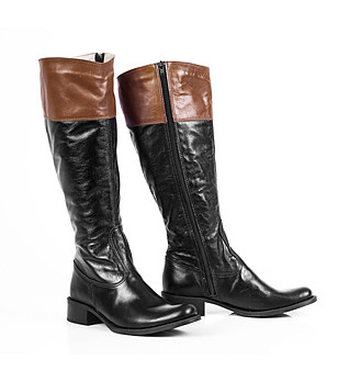 Дамски ботуши в черно и кафяво снимка