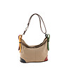 Дамска кожена чанта в цвят таупе с контрастни елементи Mona-0 снимка