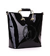 Черна лачена чанта с метални дръжки-2 снимка