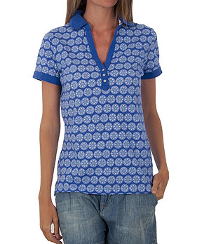 Дамска памучна блуза в синьо с принт снимка