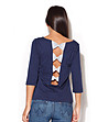 Дамска блуза в тъмносин нюанс с контрастни панделки-1 снимка