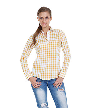 Дамска памучна риза на каре в бяло и жълто Beverly снимка