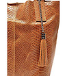 Дамска чанта с релеф в цвят коняк Lornita -2 снимка