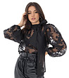 Черна прозрачна блуза с флорални мотиви Kalona-2 снимка