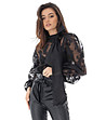 Черна прозрачна блуза с флорални мотиви Kalona-3 снимка