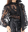 Черна прозрачна блуза с флорални мотиви Kalona-4 снимка
