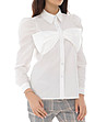Бяла дамска памучна риза с буфан ръкави Lavoni-4 снимка