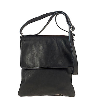 Черна кожена чанта за рамо Sovida снимка
