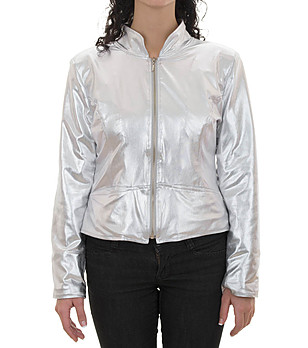 Късо дамско яке в сребрист цвят снимка