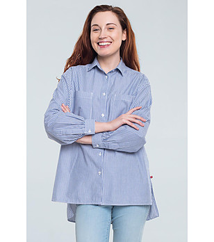 Памучна дамска риза на райе в синьо и бяло Hiliora снимка