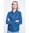 Синя памучна дамска риза Avalynn-1 снимка