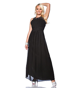 Черна дълга рокля с декорация Tania снимка