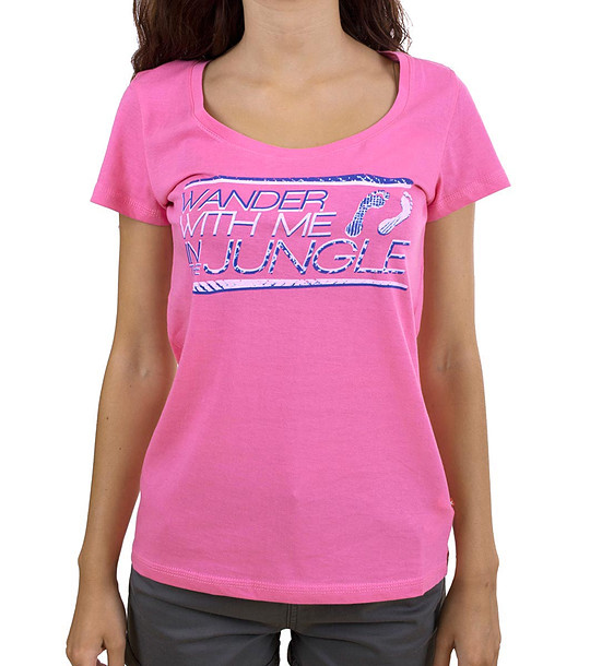 Розова дамска памучна тениска с щампа снимка