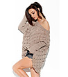 Ажурен широк пуловер цвят лате Anna-2 снимка