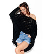 Черен ажурен широк пуловер Anna-0 снимка