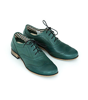 Зелени дамски кожени обувки Оксфорд с връзки Irosa снимка
