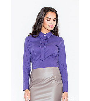 Елегантна тъмновиолетова блуза с панделки снимка