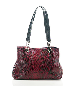 Червена дамска кожена чанта със змийски шарки Tassia снимка