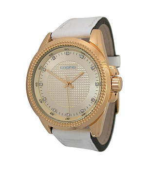 Дамски часовник в бяло и златисто снимка