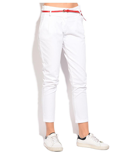 Бял памучен дамски 9/10 панталон с колан Lusie снимка