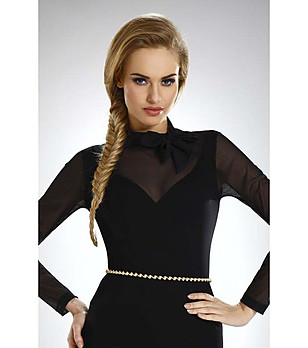 Черна дамска блуза с връзка Elvira снимка