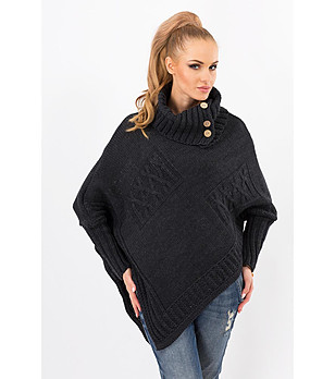 Дамски пуловер тип пончо в цвят графит Verona снимка