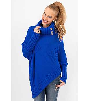 Кралскосин дамски пуловер тип пончо Verona снимка
