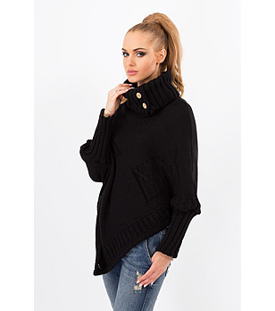 Дамски пуловер тип пончо в черно Verona снимка