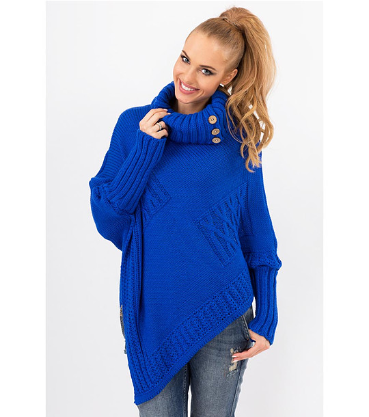 Плетен дамски пуловер в син нюанс снимка