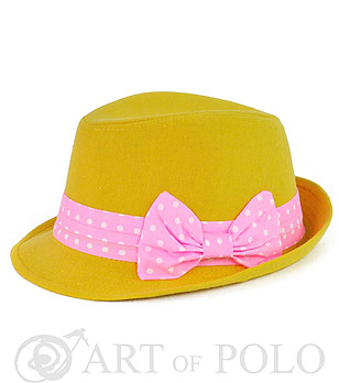 Жълта дамска шапка с розова панделка Eve снимка