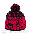Червено-черна шапка със зимни мотиви-0 снимка
