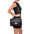 Черна дамска кожена чанта с ромбовидни шевове Tedi-4 снимка