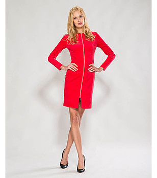 Червена памучна рокля с цип снимка