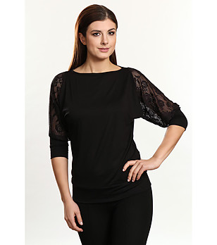 Черна дамска блуза Dagny с прилеп ръкави снимка