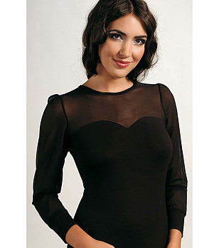 Черна дамска блуза Elena с тюл снимка