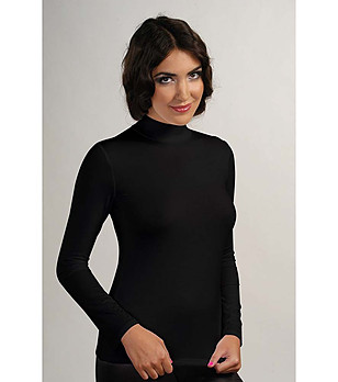 Черна дамска блуза Dalia с поло яка снимка
