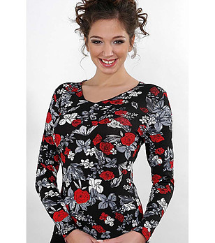 Дамска блуза в черно, червено и сиво Sylwia снимка
