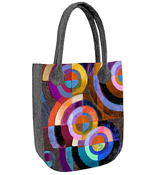 Сива дамска чанта с принт Многоцветни кръгове снимка
